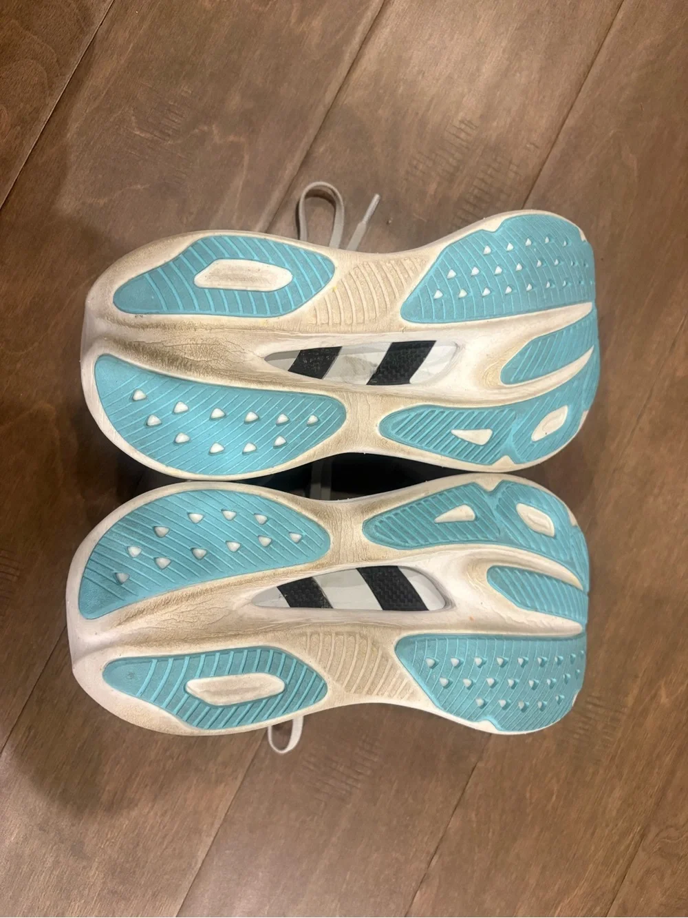 Hoka White and Light Blue Cushioned Running Sneakers